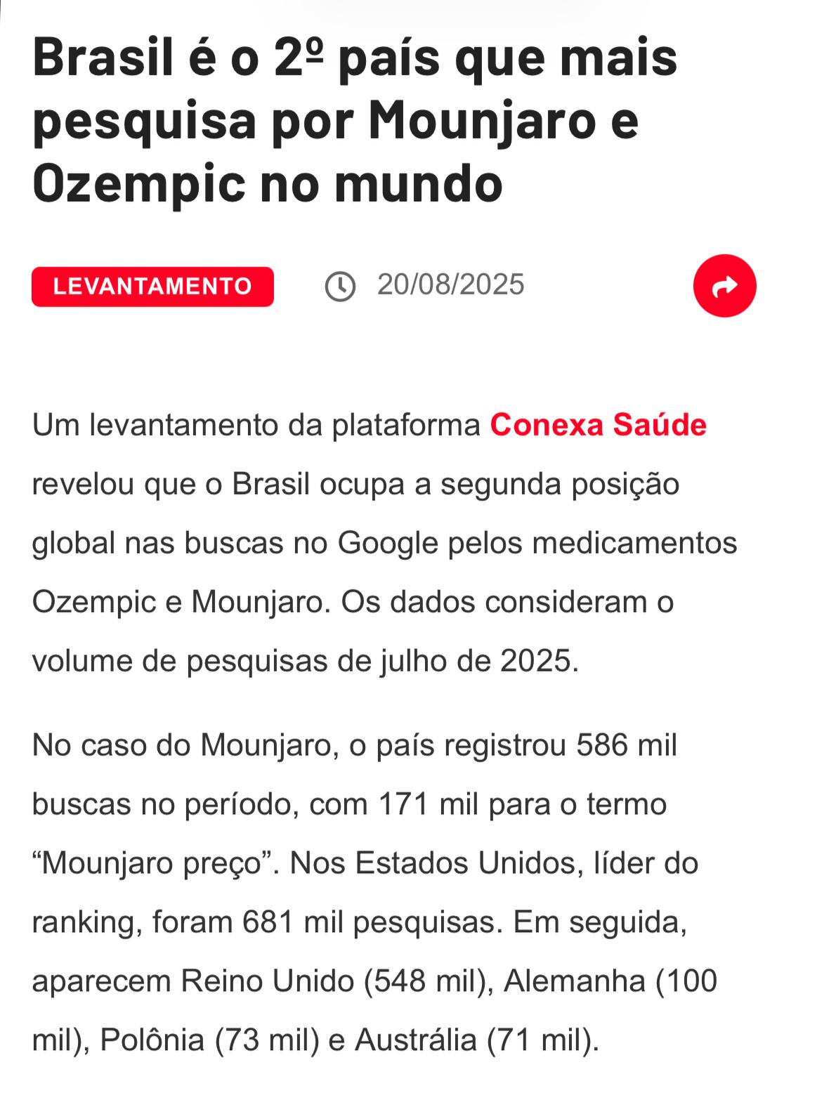Notícia sobre obesidade